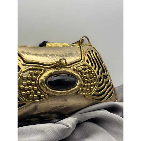 Vtg Exart Handmade Signed Handbag Metal Cabochon Stone Shoulder Purse - Picture 2 of 5